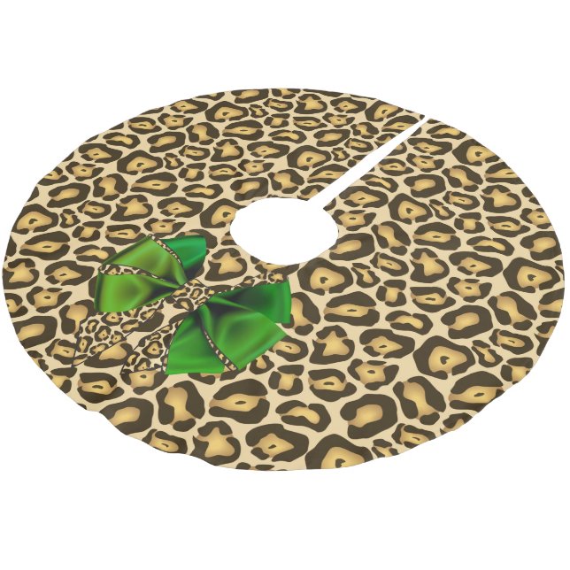 Wild Animal Print Jaguar with Green Bow Brushed Polyester Tree Skirt (Angled)