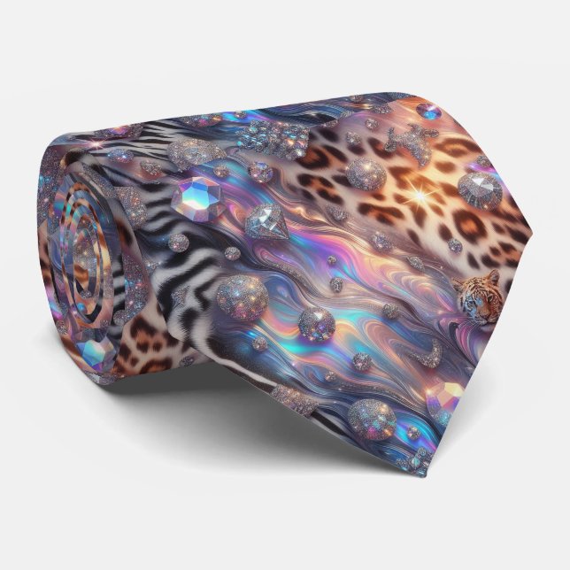 Wild Animal Print Opal Spotted Neck Tie (Rolled)