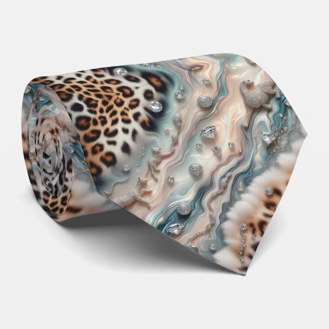 Wild Animal Print Opal Spotted Neck Tie (Rolled)