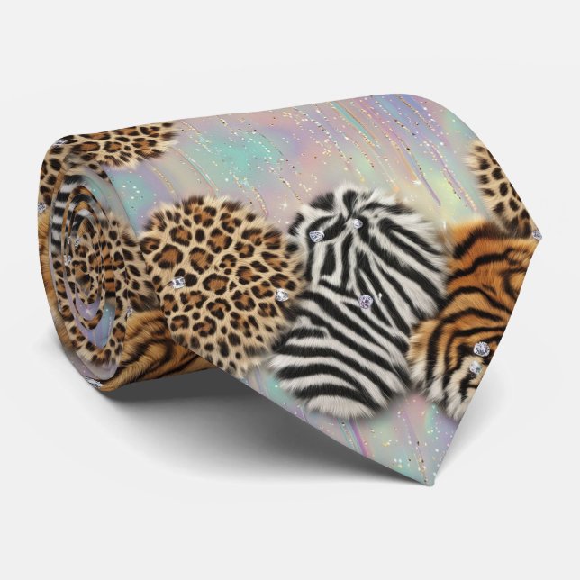 Wild Animal Print Opal Spotted Neck Tie (Rolled)