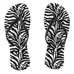 Wild Animal Print, Zebra in Black and White Flip Flops