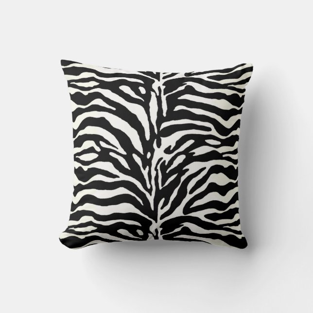 Wild Animal Print, Zebra in Black and White Throw Pillow (Front)