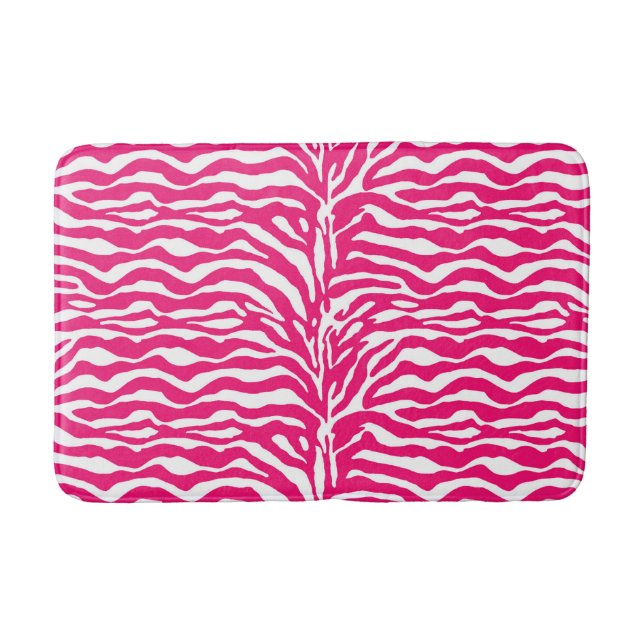 Wild Animal Print, Zebra in Fuchsia Pink and White Bath Mat (Front)