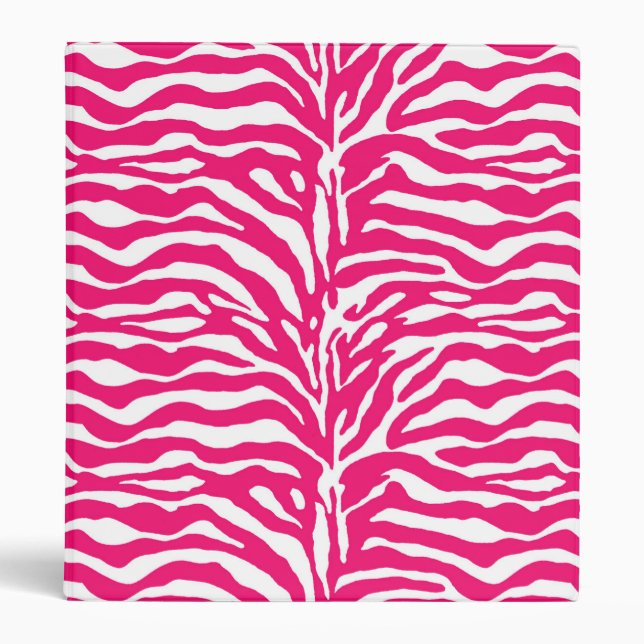 Wild Animal Print, Zebra in Fuchsia Pink and White Binder (Front)