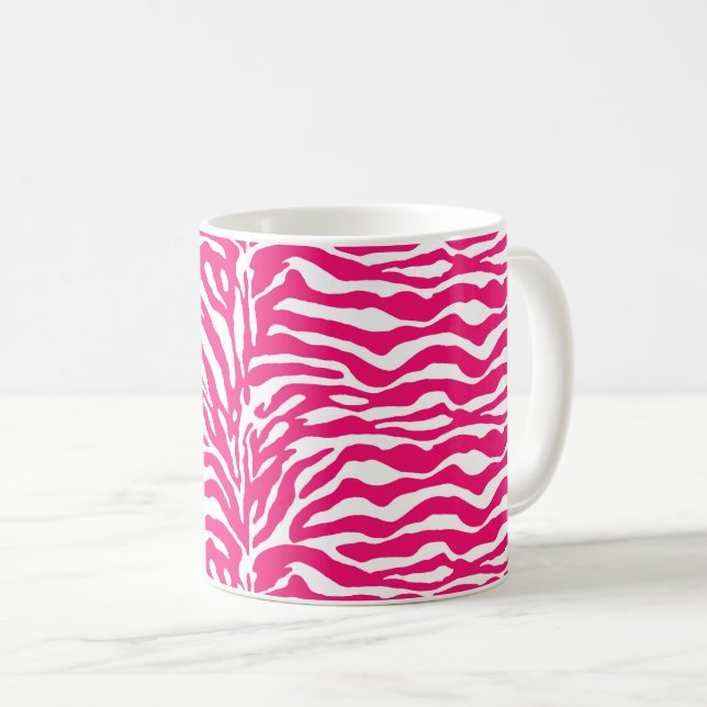 Wild Animal Print, Zebra in Fuchsia Pink and White Coffee Mug (Front Right)