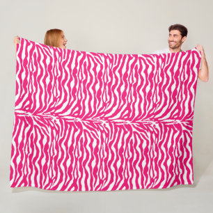 Wild Animal Print, Zebra in Fuchsia Pink and White Fleece Blanket