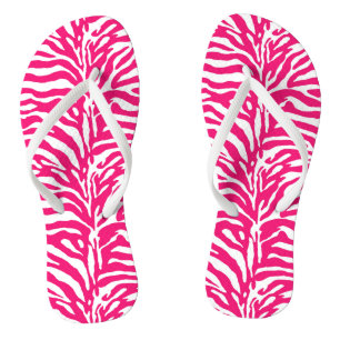 Wild Animal Print, Zebra in Fuchsia Pink and White Flip Flops
