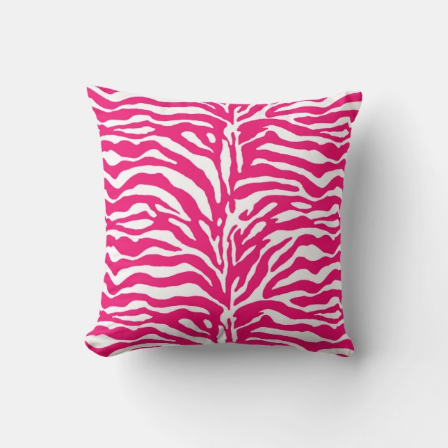 Wild Animal Print, Zebra in Fuchsia Pink and White Throw Pillow (Front)