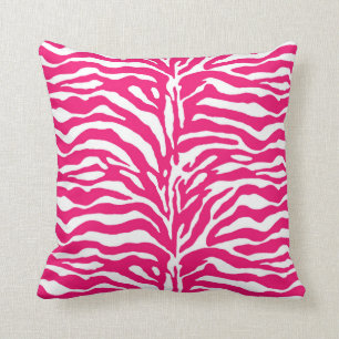Wild Animal Print, Zebra in Fuchsia Pink and White Throw Pillow