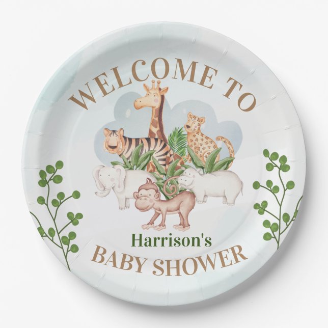wild Animal With Jungle Tree Paper Plate (Front)