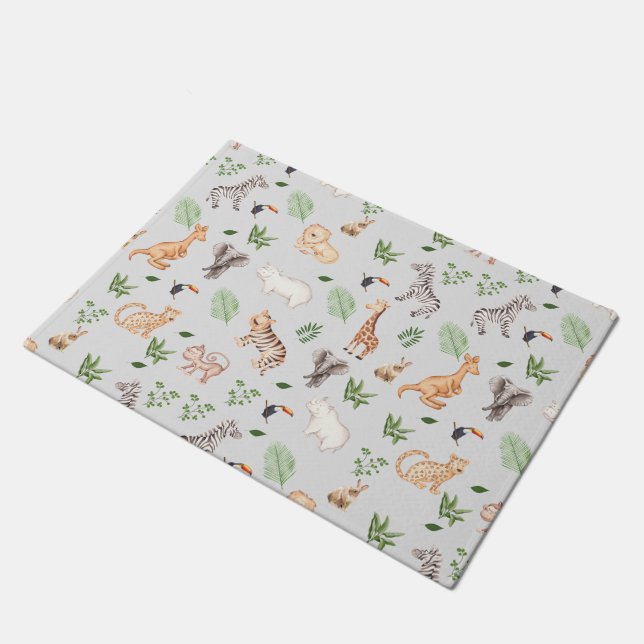 wild Animal With Jungle Tree pattern Doormat (Angled)