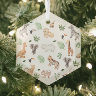 wild Animal With Jungle Tree pattern Glass  Glass Ornament