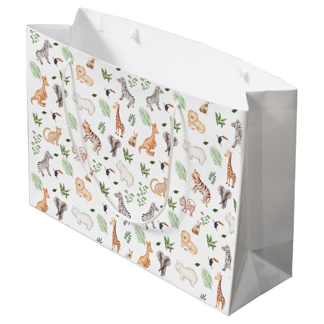 wild Animal With Jungle Tree pattern Large Gift Bag (Back Angled)