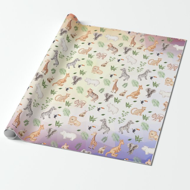 wild Animal With Jungle Tree pattern Wrapping Paper (Unrolled)