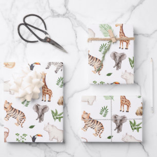 wild Animal With Jungle Tree pattern Wrapping Paper Sheet