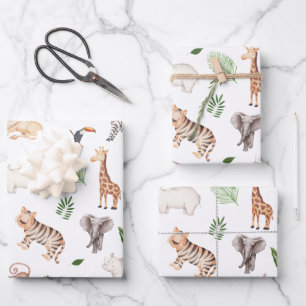 wild Animal With Jungle Tree pattern Wrapping Paper Sheet