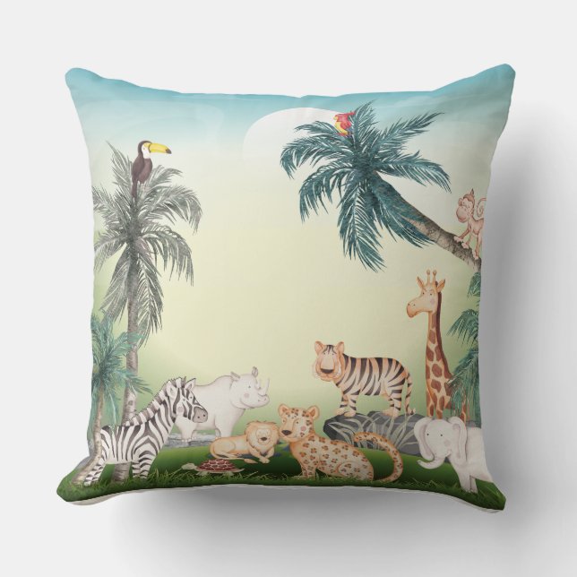 wild Animal With Jungle Tree Throw Pillow (Front)
