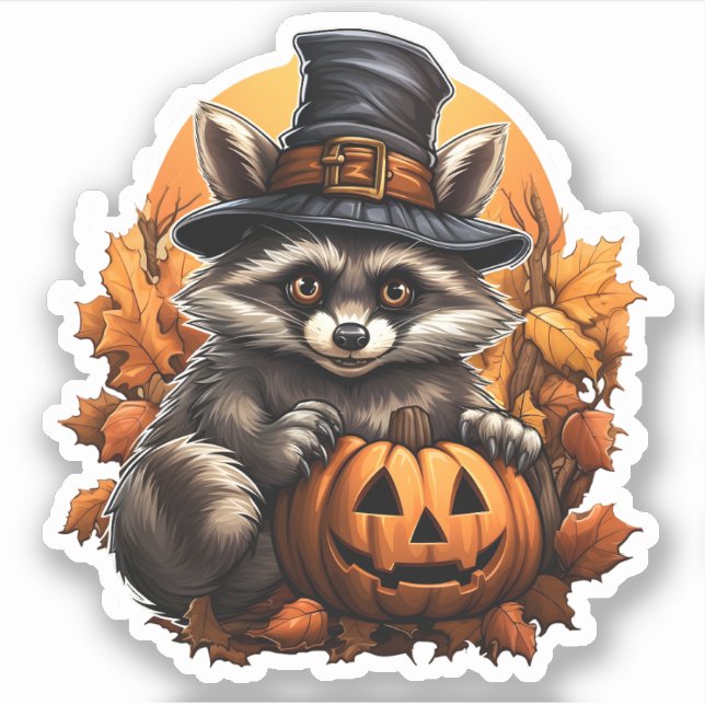 Wild Animal With Pumpkin Cartoon Halloween Raccoon (Front)
