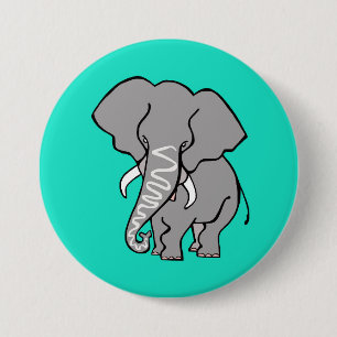 Wild animals - Aqua - ELEPHANT- Animal lover - 3 Inch Round Button
