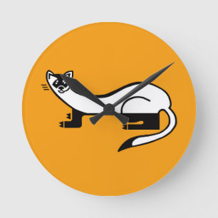 Wild  animals - Black-footed FERRET - Orange Round Clock