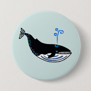 Wild animals - Blue WHALE-- Sea spray green 3 Inch Round Button