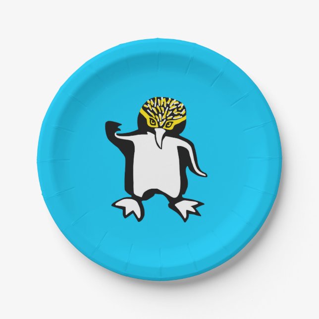 Wild animals  - Cute PENGUIN - Animal lover -Blue  Paper Plate (Front)