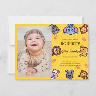 wild animals first birthday postcard