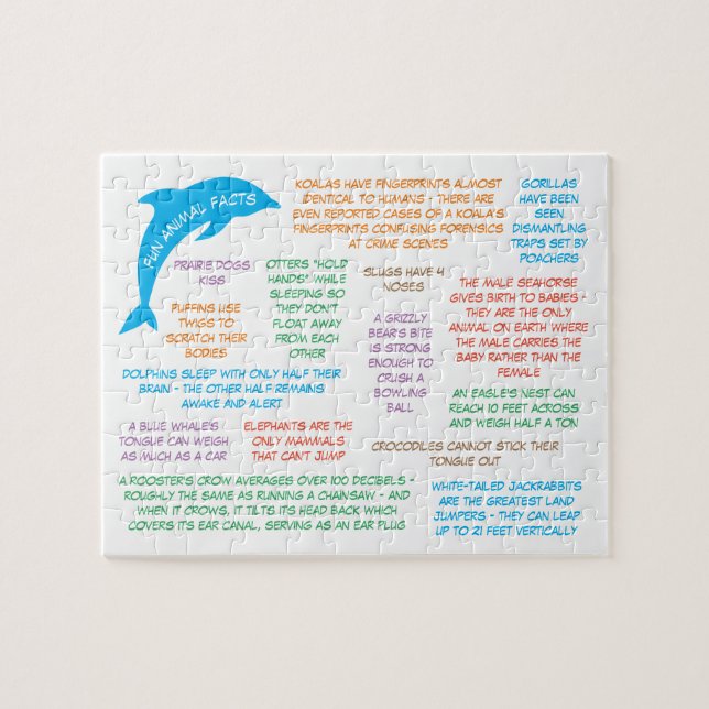 Wild Animals Fun Facts Adults & Kids Jigsaw Puzzle (Horizontal)