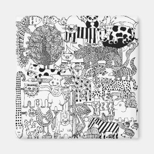Wild Animals Fun Modern Black and White Art Magnet