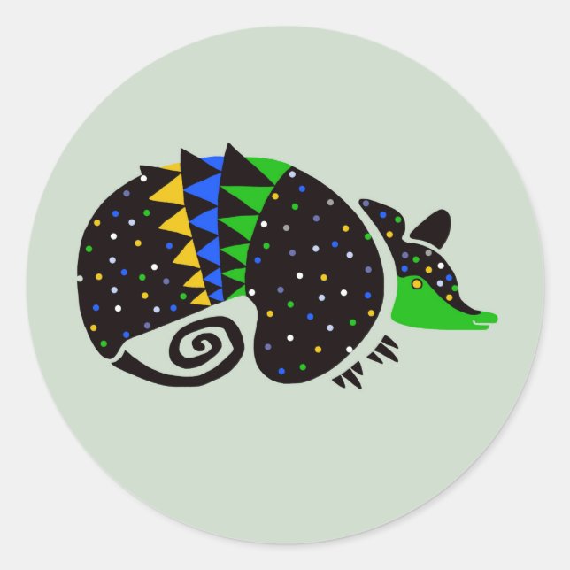 Wild animals- Hand drawn  ARMADILLO  - Wildlife -  Classic Round Sticker (Front)
