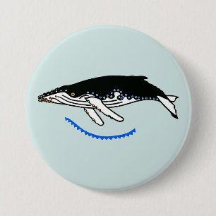 Wild animals - Humpback WHALE Wildlife  - Aqua 3 Inch Round Button