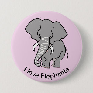 Wild animals I love ELEPHANTS - Africa- pink 3 Inch Round Button