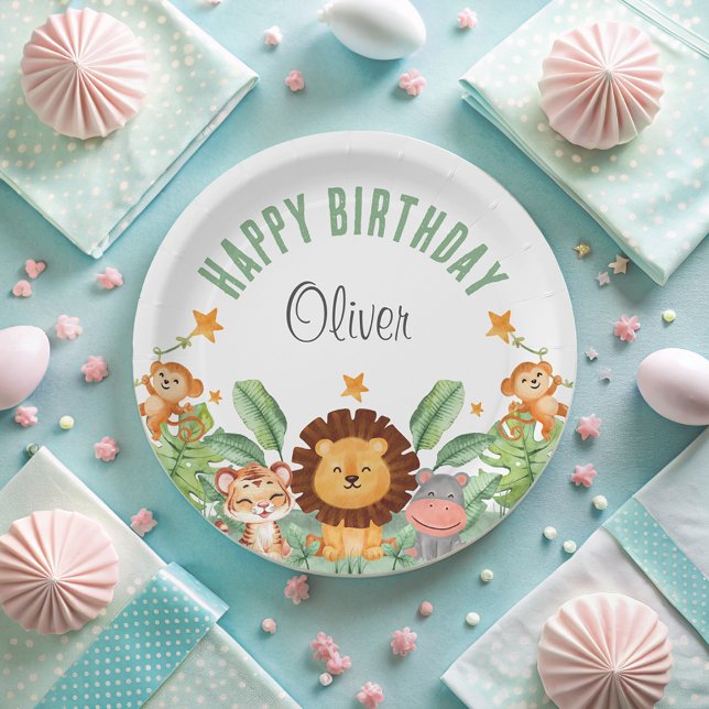 Wild Animals Jungle Animals Tropical Boy Birthday Paper Plate (Creator Uploaded)