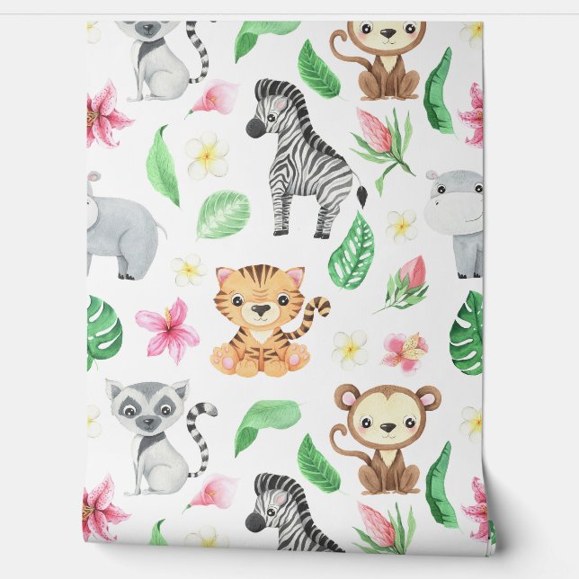 Wild Animals Jungle Theme Nursery Kids Wallpaper (Unrolling)