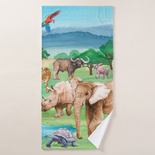 Wild animals of Africa on the background of the sa Bath Towel