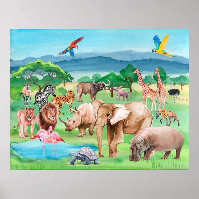 Wild animals of Africa on the background of the sa Poster (Front)