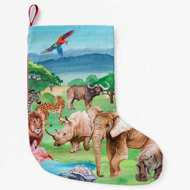 Wild animals of Africa on the background of the sa Small Christmas Stocking (Front)