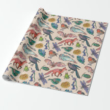 Wild Animals of Ireland Wrapping Paper in Beige