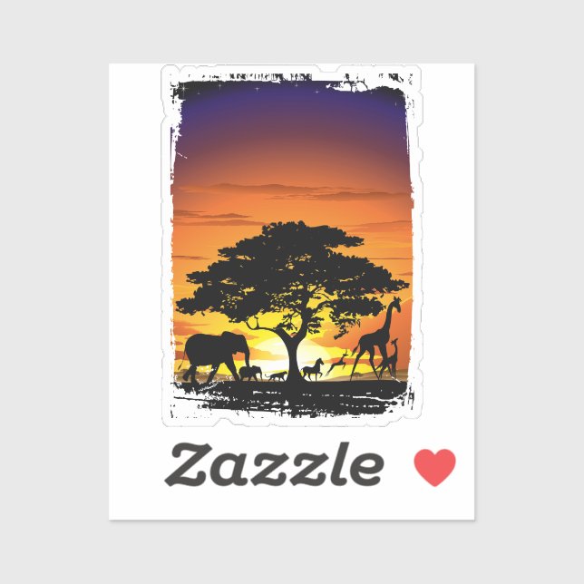 Wild Animals on African Savanna Sunset (Sheet)