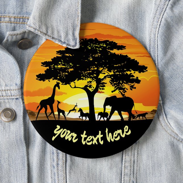 Wild Animals on African Savanna Sunset 6 Inch Round Button (In Situ)