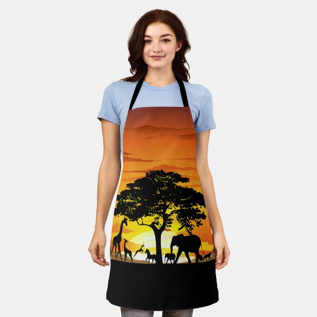 Wild Animals on African Savanna Sunset Apron (Worn)