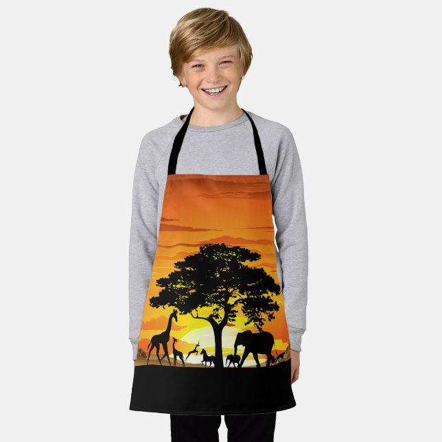 Wild Animals on African Savanna Sunset Apron (Worn)
