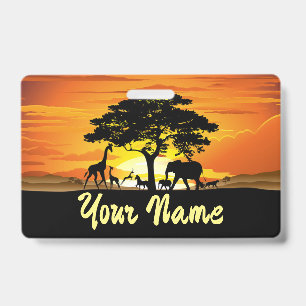 Wild Animals on African Savanna Sunset Badge