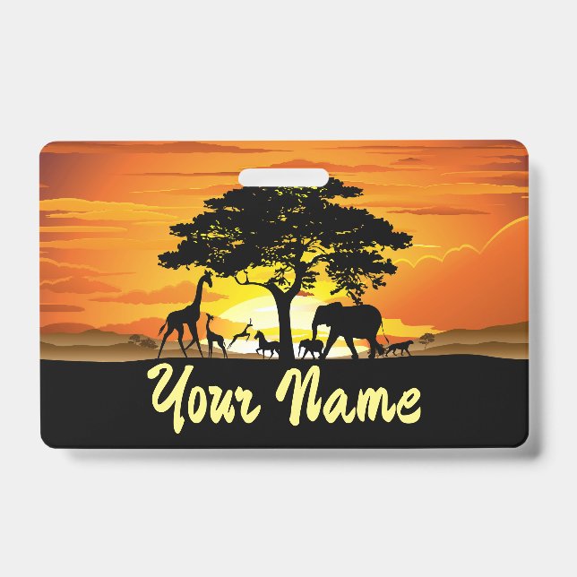 Wild Animals on African Savanna Sunset Badge (Front)