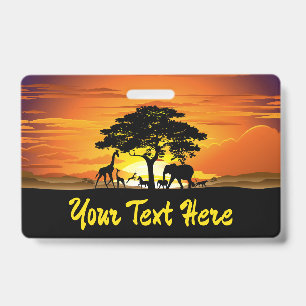 Wild Animals on African Savanna Sunset Badge