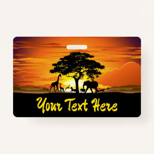 Wild Animals on African Savanna Sunset Badge
