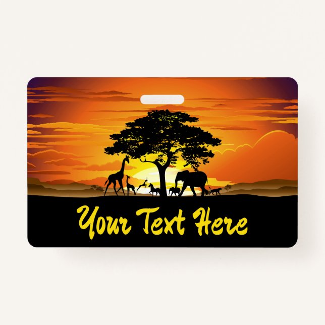 Wild Animals on African Savanna Sunset Badge (Front)