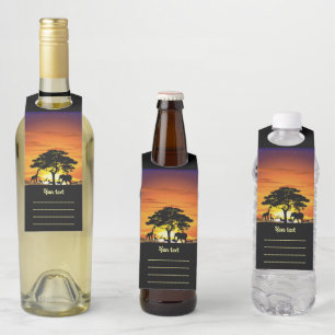 Wild Animals on African Savanna Sunset Bottle Tag