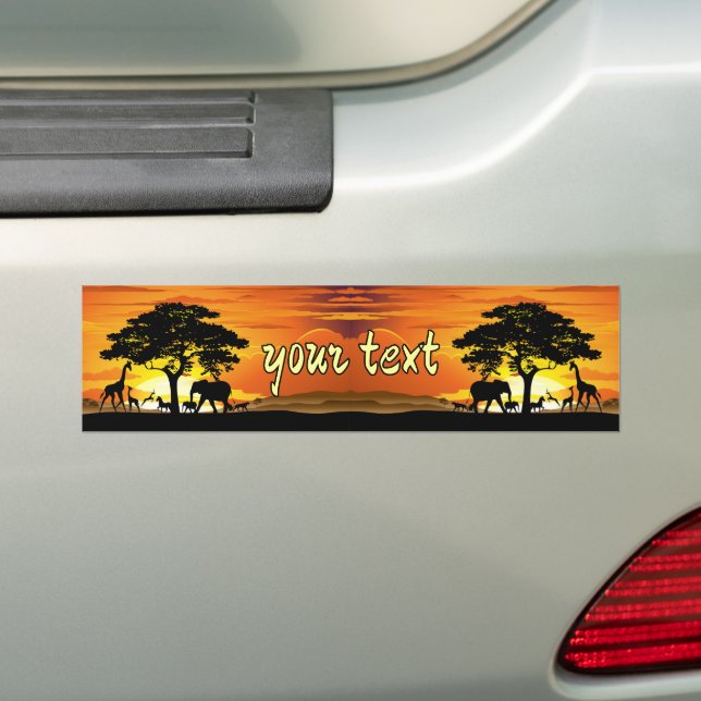 Wild Animals on African Savanna Sunset Bumper Sticker (On Car)
