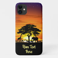 Wild Animals on African Savanna Sunset